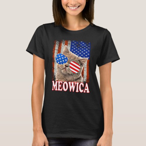 Cat 4th of July Meowica Merica USA American Flag T_Shirt
