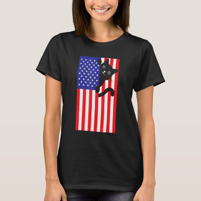 Cat 4th Of July US Flag Patriotic American 1 T-Shirt (Front)