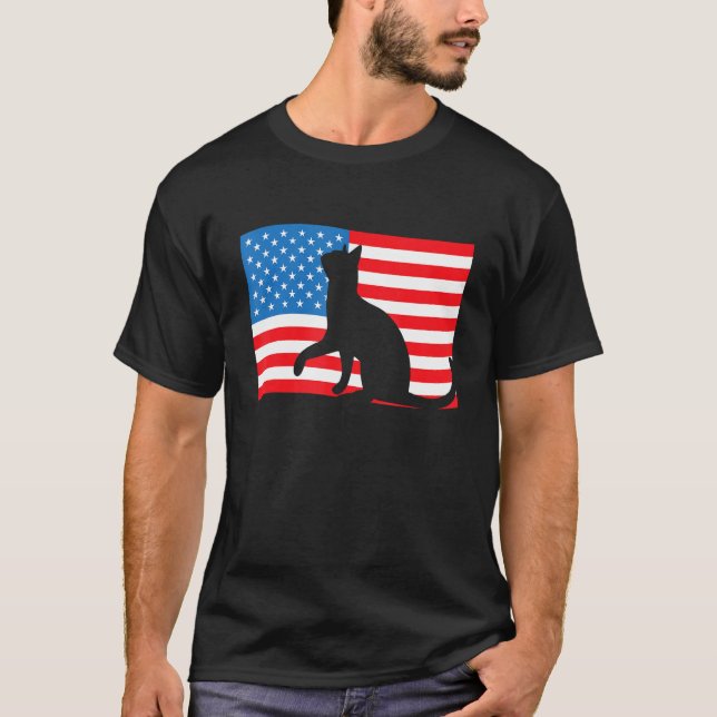 Cat 4th Of July US Flag Patriotic American T-Shirt (Front)