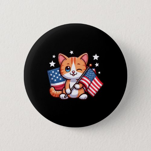 Cat 4th Of July Usa American Flag Cat 4th Of July  Button