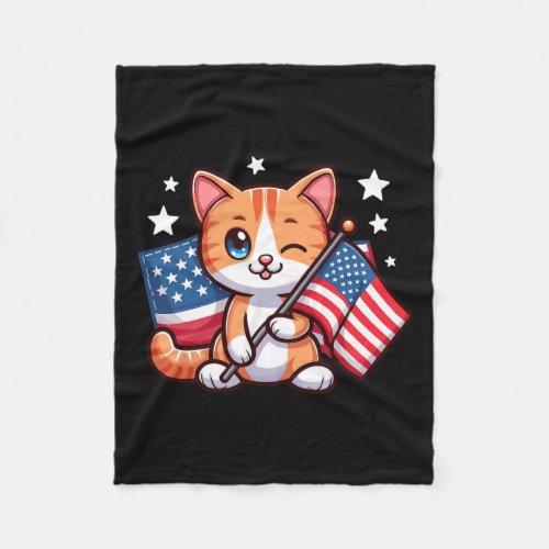 Cat 4th Of July Usa American Flag Cat 4th Of July  Fleece Blanket