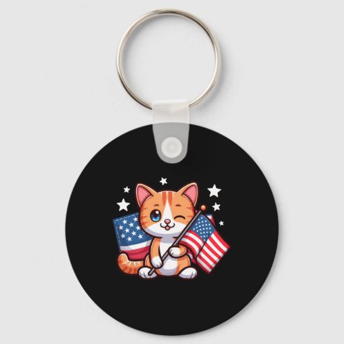 Cat 4th Of July Usa American Flag Cat 4th Of July  Keychain