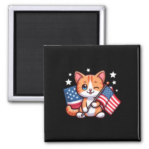 Cat 4th Of July Usa American Flag Cat 4th Of July  Magnet