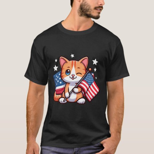 Cat 4th Of July Usa American Flag Cat 4th Of July  T_Shirt