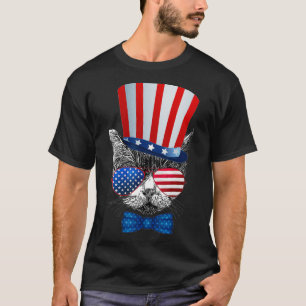 Cat 4th Of July USA American Flag Patriotic Women  T-Shirt