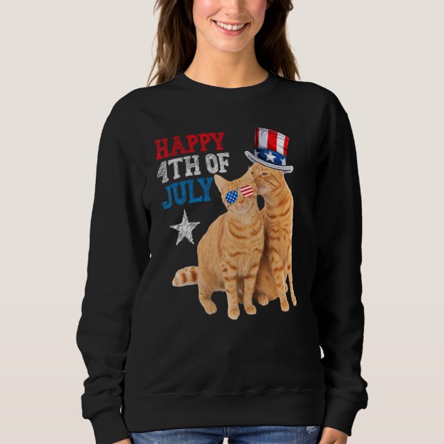 Cat 4th of July USA Flag Family Matching Couples F Sweatshirt (Front)
