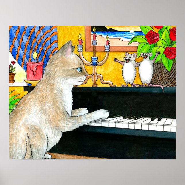 Cat 506 playing piano poster (Front)