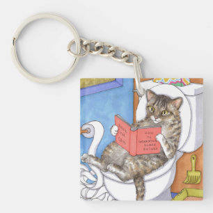Cat 535 cat on toilet funny bathroom art keychain