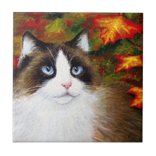 Cat 566 Fall Autumn Ceramic Tile (Front)