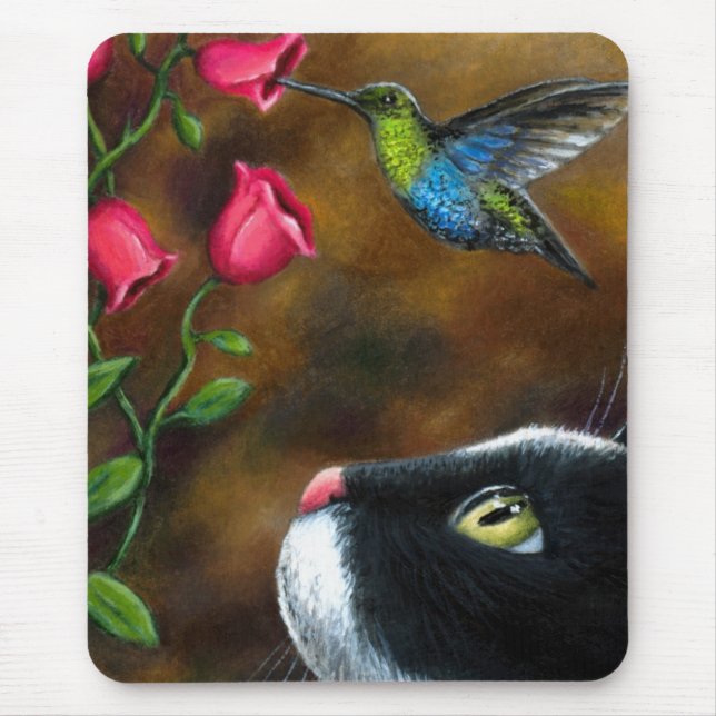 Cat 571 Tuxedo with Hummingbird Mouse Pad (Front)