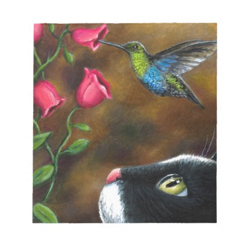 Cat 571 Tuxedo with Hummingbird Notepad