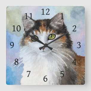 Cat 572 Calico Square Wall Clock