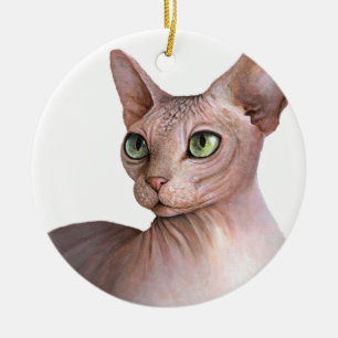 Cat 578 Sphynx white background Ceramic Ornament