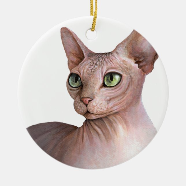 Cat 578 Sphynx white background Ceramic Ornament (Front)