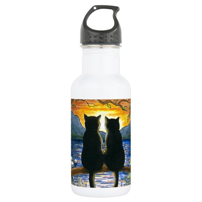 Cat 582 black cats water bottle (Front)