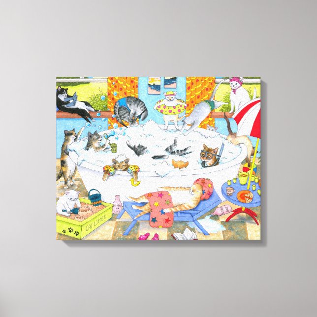 Cat 601 funny cats in bath canvas print (Front)