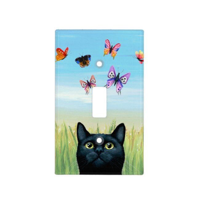 Cat 606 black cat butterflies light switch cover (Front)