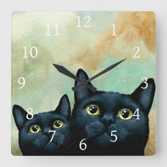 Cat 607 black cats square wall clock (Front)