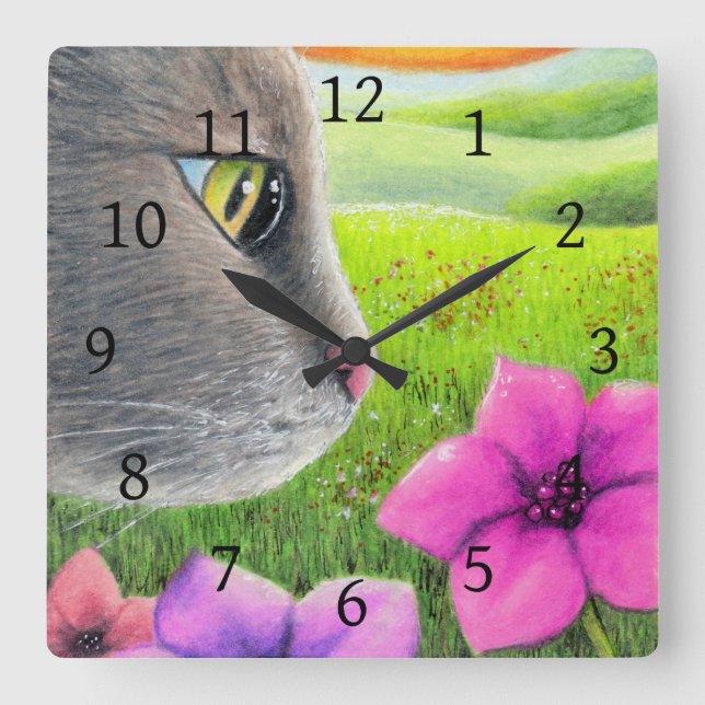 cat 647 flower square wall clock (Front)