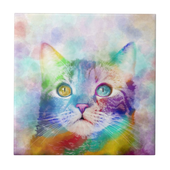cat 663 multicolor cat ceramic tile (Front)