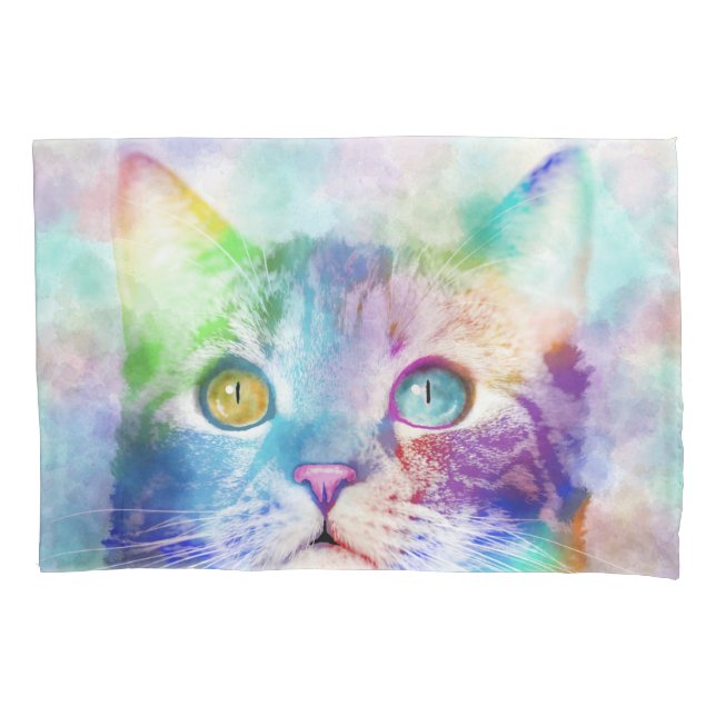 cat 663 multicolor cat pillow case (Front)