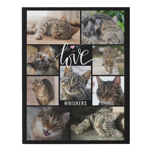 Cat 9 Photo Collage LOVE Name Faux Canvas Print (Front)