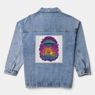 Cat Abduction Squad Funny Alien Kitty Sci-Fi Denim Jacket