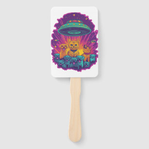 Cat Abduction Squad � Funny Alien Kitty Sci-Fi Hand Fan
