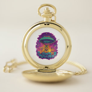 Cat Abduction Squad � Funny Alien Kitty Sci-Fi Pocket Watch