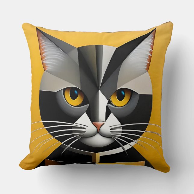 Cat Abstract Geometric Artwork Throw Pillow (Front)