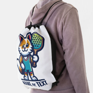 CAT add your own text - Pickleball Mascot Player Drawstring Bag