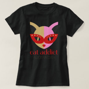 Cat Addict Cute Red Pink Gold Customized Name T-Shirt