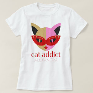 Cat Addict Cute Red Pink Gold Name Customized T-Shirt