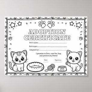 Cat adopt a pet coloring certificate poster