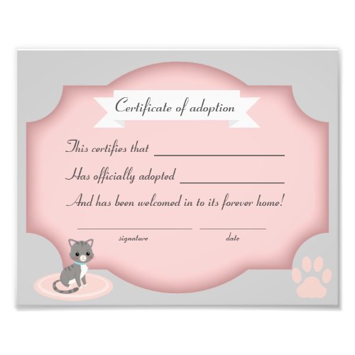 cat adoption party  certification paper photo print
