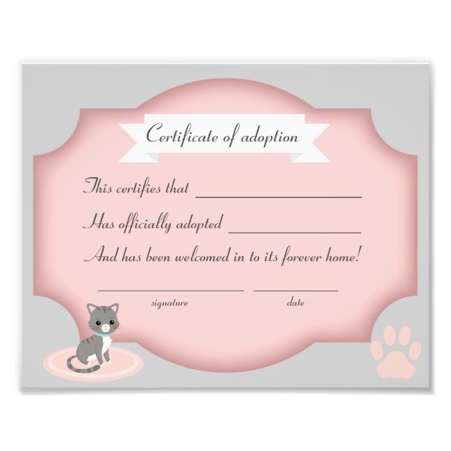 cat adoption party  certification paper photo print (Front)