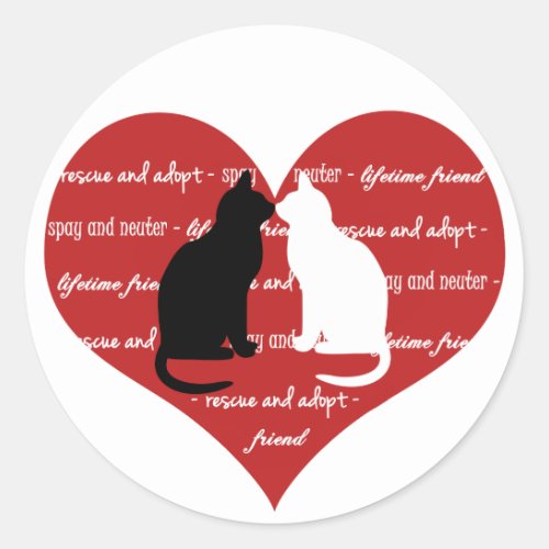 Cat adoption rescue heart sticker round