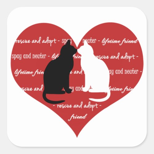 Cat adoption rescue heart  sticker square