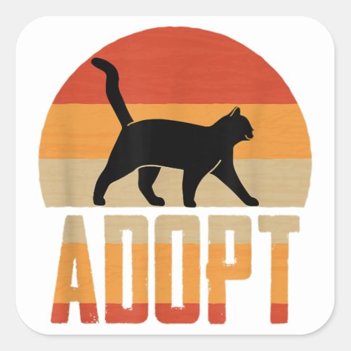 Cat Adoption Retro and Vintage Sunset Animal Rescu Square Sticker