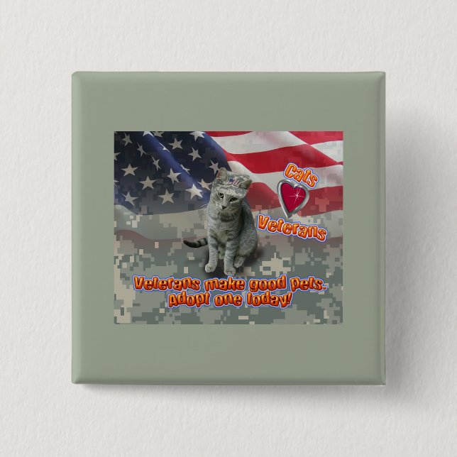 Cat Adopts Veteran for Lifelong Friend Button (Front)