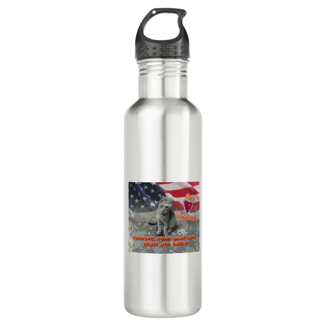 Cat Adopts Veteran for Lifelong Friend Stainless Steel Water Bottle (Front)