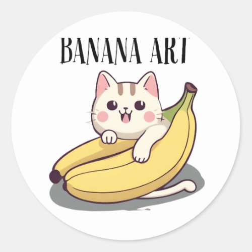 Cat Adores Banana Art  Classic Round Sticker