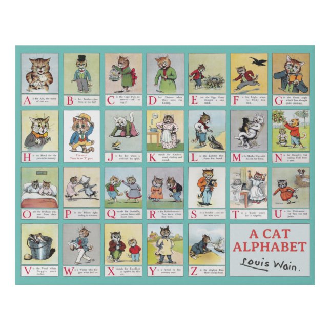 Cat Alphabet, Louis Wain Faux Canvas Print (Front)
