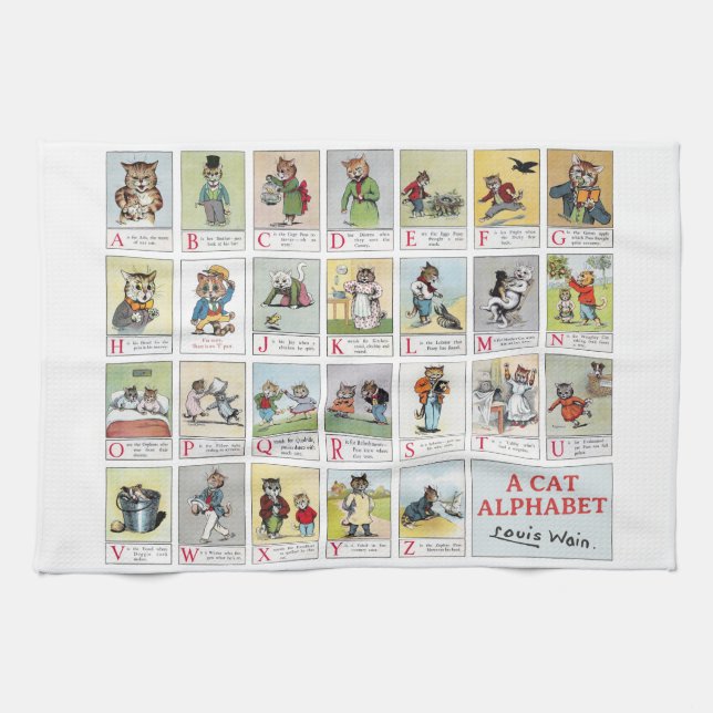 Cat Alphabet, Louis Wain Kitchen Towel (Horizontal)