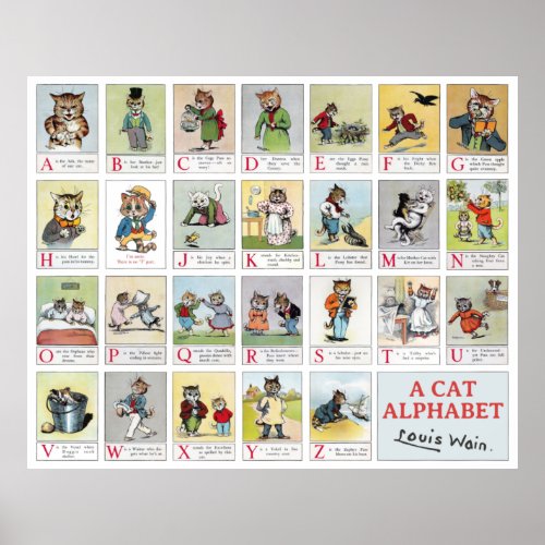 Cat Alphabet Louis Wain Poster