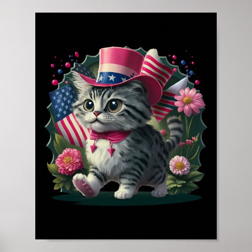 Cat American Flag Retro 4th Of July Independence D Poster