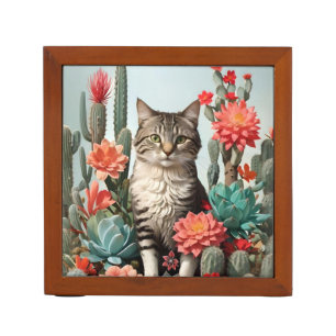 Cat Among the Cactuses Cat Lovers Desk Organizer