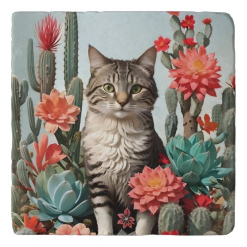 Cat Among the Cactuses  Cat Lovers  Trivet