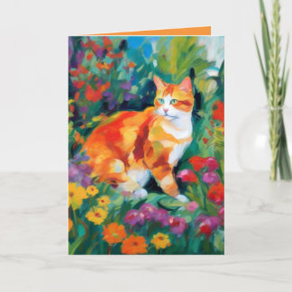 Cat amongst Flowers Greetings Card