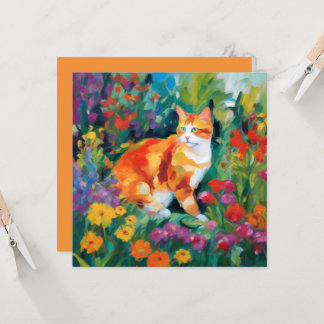 Cat amongst Flowers Greetings Card